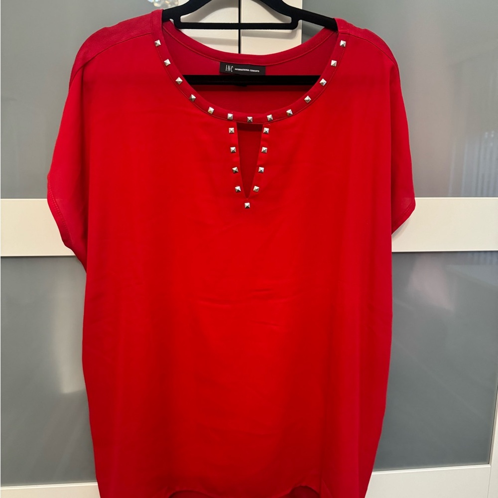 INC International Concepts Red Embellished Polo Blouse